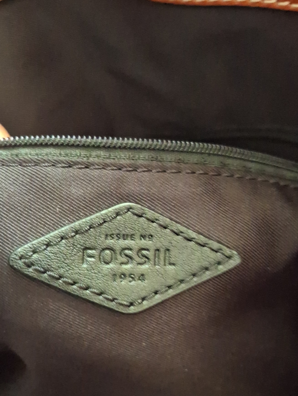 Fossil Chestnut Brown Leather Messenger Tote with Striped Strap - Picture 5 of 6